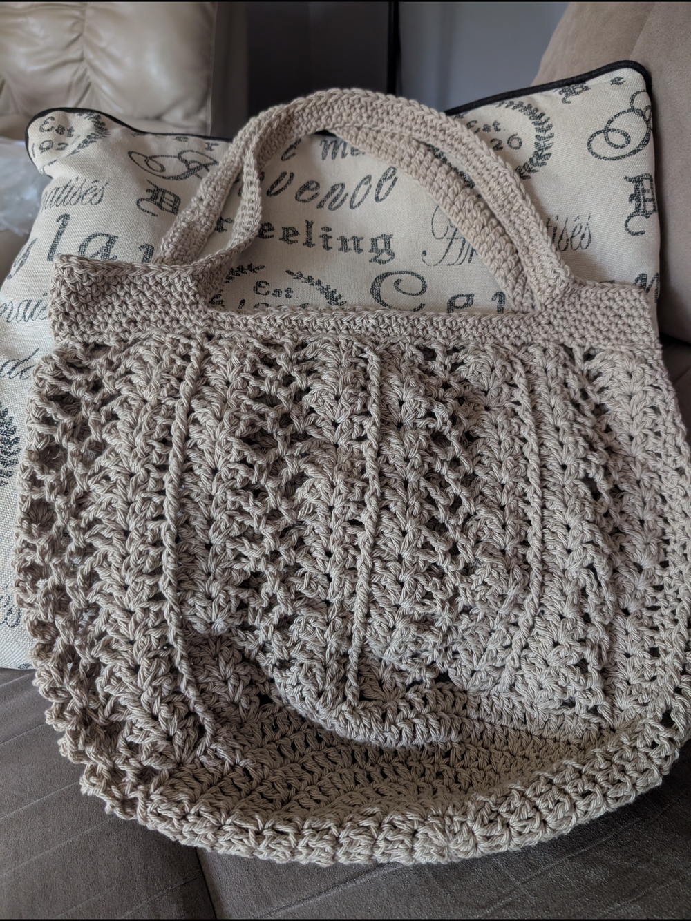 Handcrafted Beige Crochet Market Tote Bag – Casual Women’s Beach Bag, Market Bag